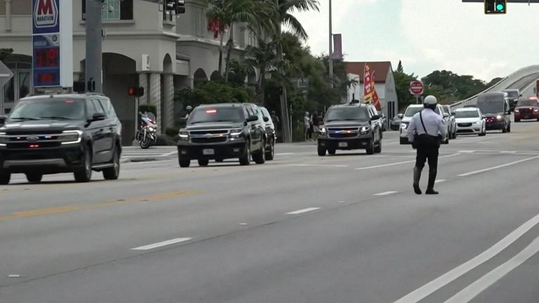 Mr Trump's motorcade near the golf club